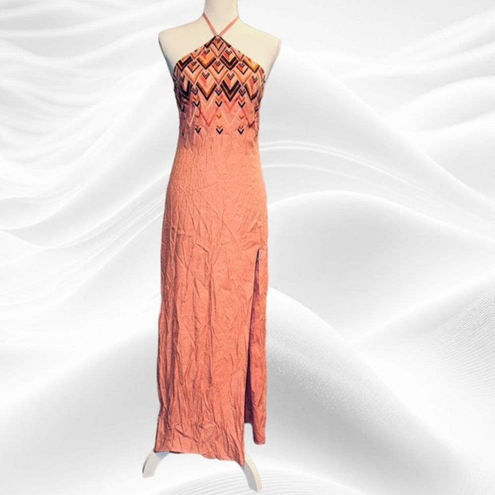 House of Harlow 1960 Halter Midi Dress Size Small Embroidery Pink (rose)